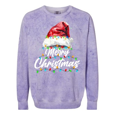 Festive Merry Christmas Santa Hat Christmas Lights Colorblast Crewneck Sweatshirt