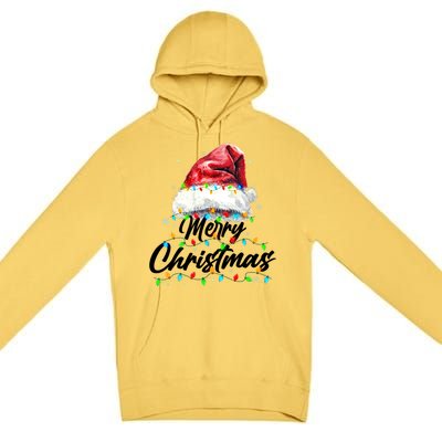 Festive Merry Christmas Santa Hat Christmas Lights Premium Pullover Hoodie