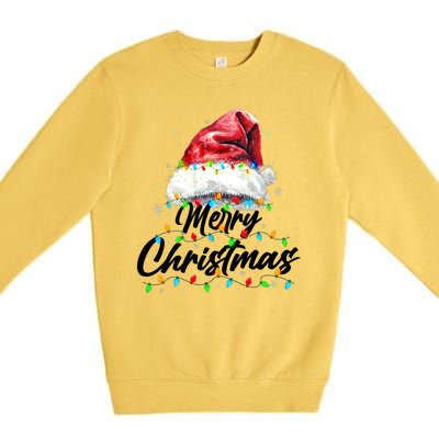 Festive Merry Christmas Santa Hat Christmas Lights Premium Crewneck Sweatshirt