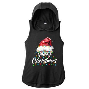 Festive Merry Christmas Santa Hat Christmas Lights Ladies PosiCharge Tri-Blend Wicking Draft Hoodie Tank