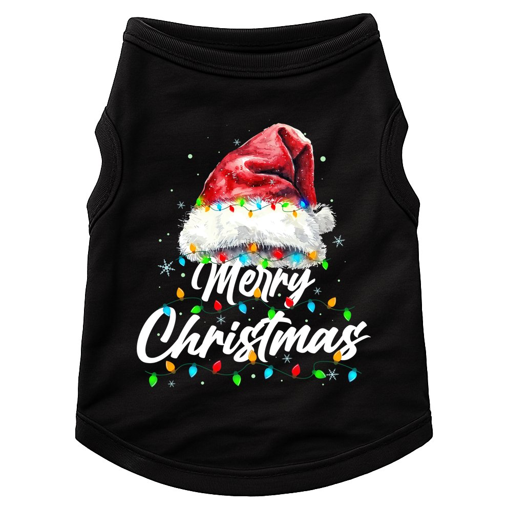 Festive Merry Christmas Santa Hat Christmas Lights Doggie Tank