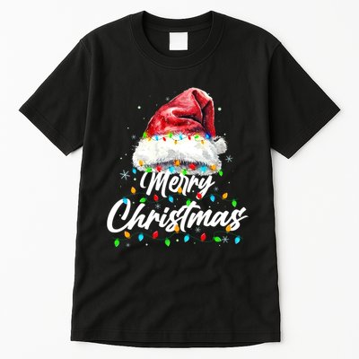 Festive Merry Christmas Santa Hat Christmas Lights Tall T-Shirt