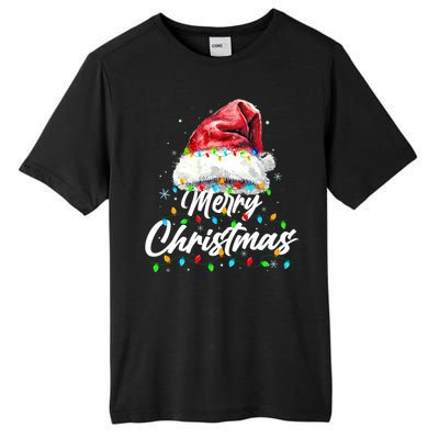 Festive Merry Christmas Santa Hat Christmas Lights Tall Fusion ChromaSoft Performance T-Shirt