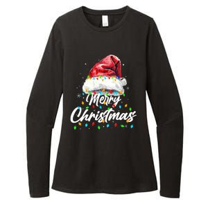 Festive Merry Christmas Santa Hat Christmas Lights Womens CVC Long Sleeve Shirt