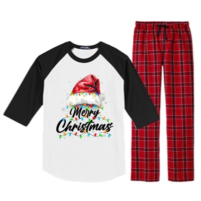 Festive Merry Christmas Santa Hat Christmas Lights Raglan Sleeve Pajama Set