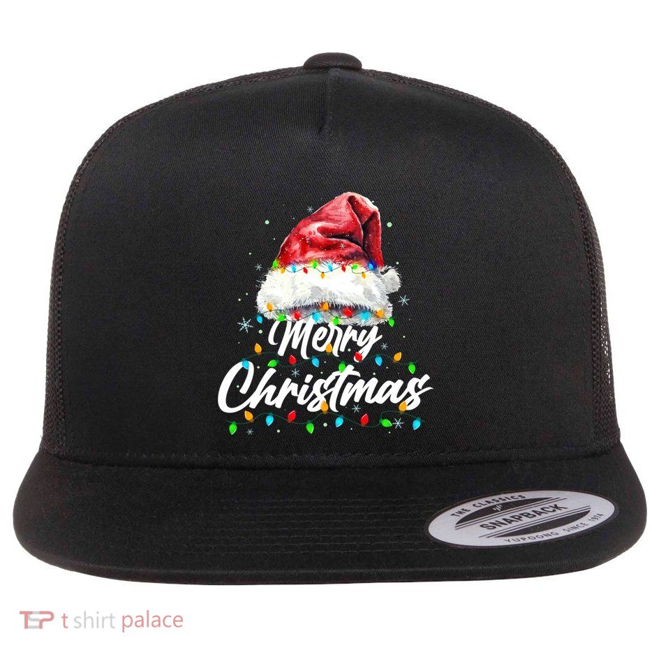 Festive Merry Christmas Santa Hat Christmas Lights Flatbill Hat