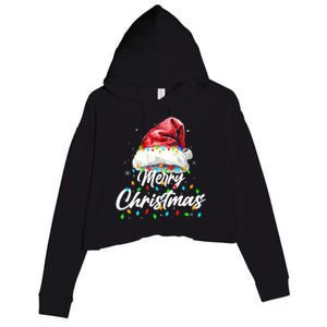 Festive Merry Christmas Santa Hat Christmas Lights Crop Fleece Hoodie