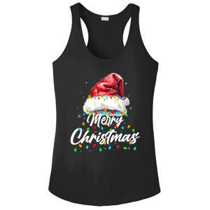 Festive Merry Christmas Santa Hat Christmas Lights Ladies PosiCharge Competitor Racerback Tank