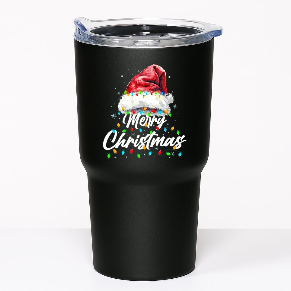 Festive Merry Christmas Santa Hat Christmas Lights Tumbler