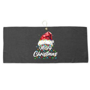 Festive Merry Christmas Santa Hat Christmas Lights Large Microfiber Waffle Golf Towel