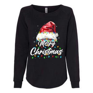 Festive Merry Christmas Santa Hat Christmas Lights Womens California Wash Sweatshirt