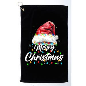 Festive Merry Christmas Santa Hat Christmas Lights Platinum Collection Golf Towel