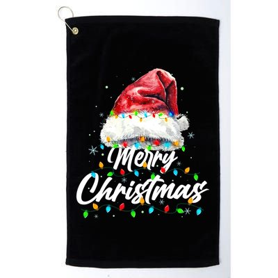 Festive Merry Christmas Santa Hat Christmas Lights Golf Towel
