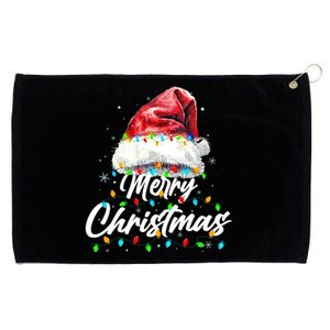 Festive Merry Christmas Santa Hat Christmas Lights Grommeted Golf Towel