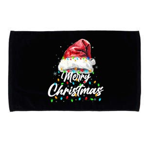 Festive Merry Christmas Santa Hat Christmas Lights Microfiber Hand Towel