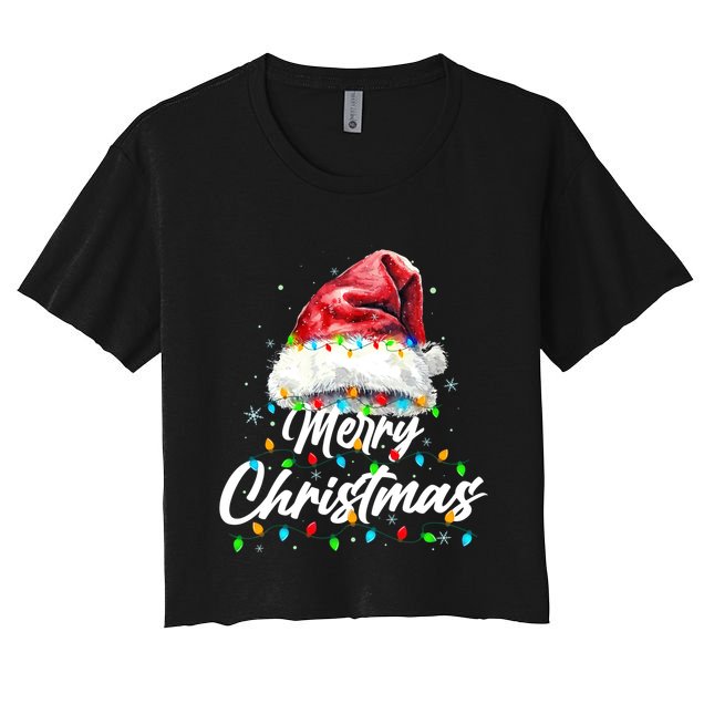 Festive Merry Christmas Santa Hat Christmas Lights Crop Top