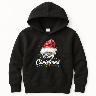 Festive Merry Christmas Santa Hat Christmas Lights Kids Hoodie