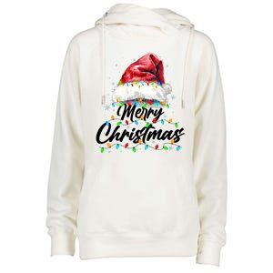 Festive Merry Christmas Santa Hat Christmas Lights Womens Funnel Neck Pullover Hood