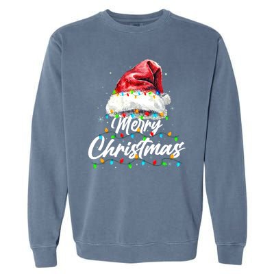 Festive Merry Christmas Santa Hat Christmas Lights Garment-Dyed Sweatshirt