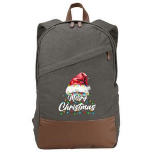 Festive Merry Christmas Santa Hat Christmas Lights Cotton Canvas Backpack