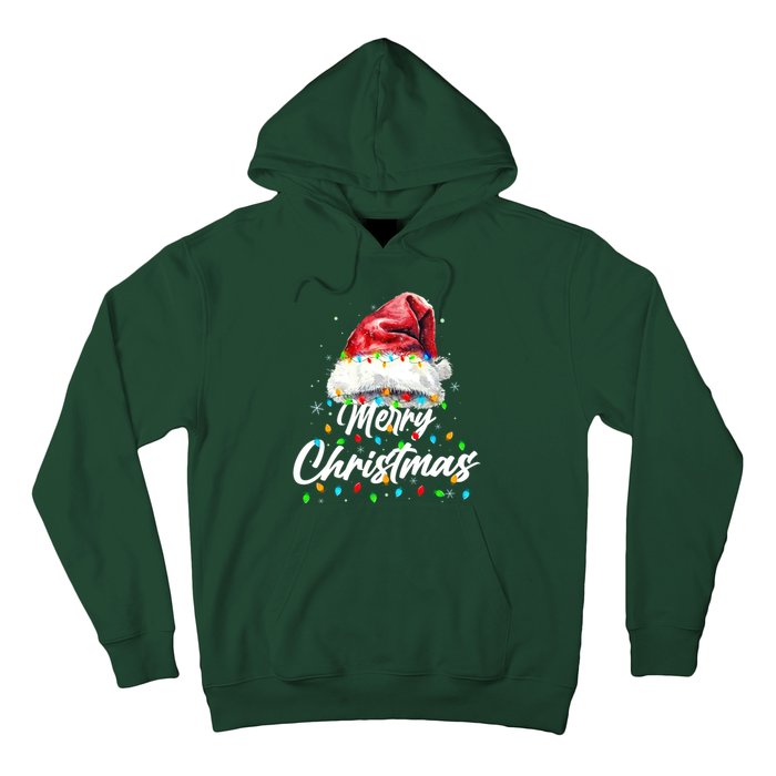 Festive Merry Christmas Santa Hat Christmas Lights Hoodie