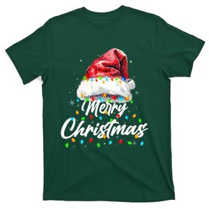 Festive Merry Christmas Santa Hat Christmas Lights T-Shirt