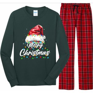 Festive Merry Christmas Santa Hat Christmas Lights Long Sleeve Pajama Set