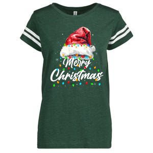 Festive Merry Christmas Santa Hat Christmas Lights Enza Ladies Jersey Football T-Shirt