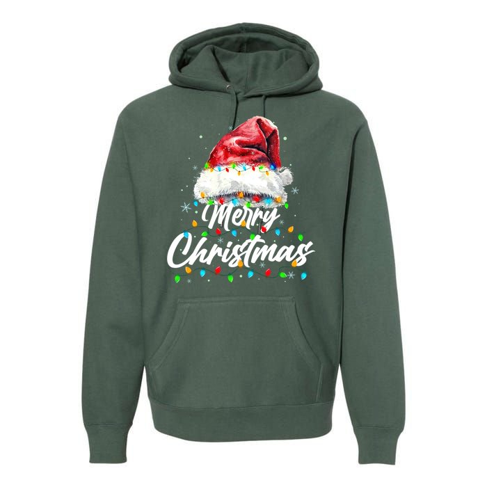 Festive Merry Christmas Santa Hat Christmas Lights Premium Hoodie