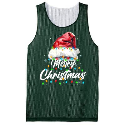 Festive Merry Christmas Santa Hat Christmas Lights Mesh Reversible Basketball Jersey Tank