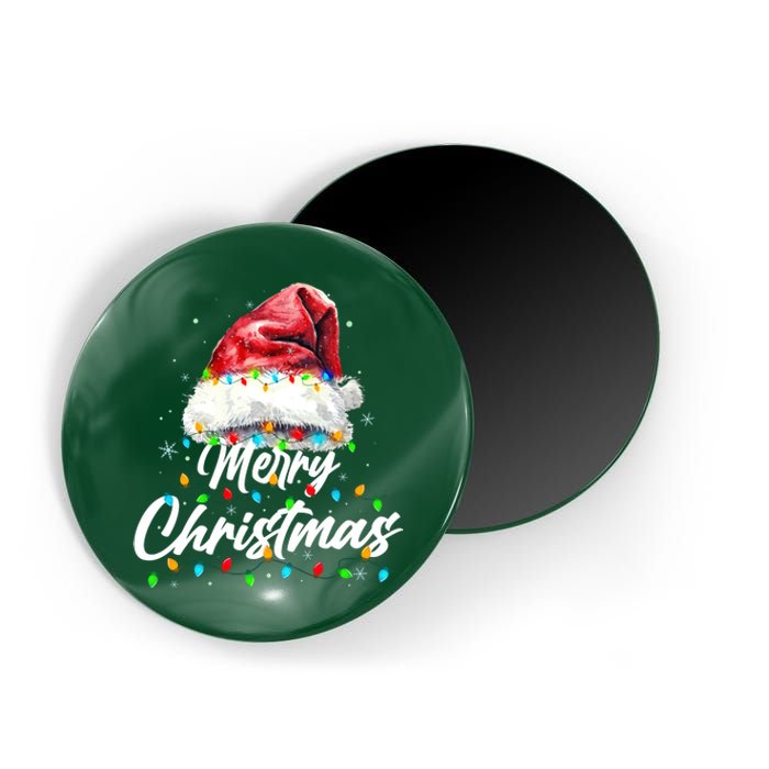 Festive Merry Christmas Santa Hat Christmas Lights Magnet