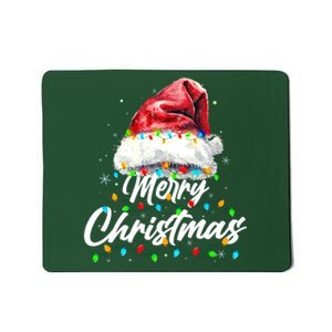 Festive Merry Christmas Santa Hat Christmas Lights Mousepad