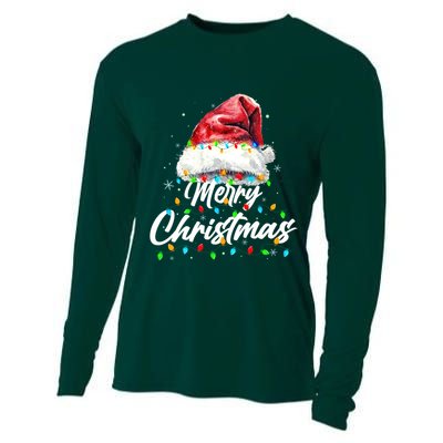 Festive Merry Christmas Santa Hat Christmas Lights Cooling Performance Long Sleeve Crew