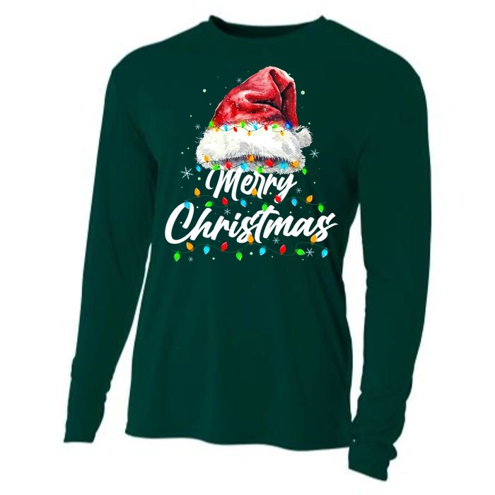 Festive Merry Christmas Santa Hat Christmas Lights Cooling Performance Long Sleeve Crew