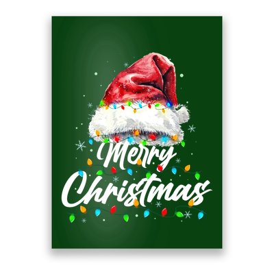 Festive Merry Christmas Santa Hat Christmas Lights Poster