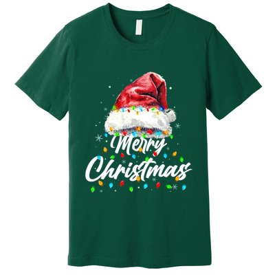 Festive Merry Christmas Santa Hat Christmas Lights Premium T-Shirt