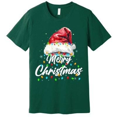 Festive Merry Christmas Santa Hat Christmas Lights Premium T-Shirt