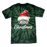 Festive Merry Christmas Santa Hat Christmas Lights Tie-Dye T-Shirt