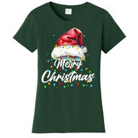 Festive Merry Christmas Santa Hat Christmas Lights Women's T-Shirt