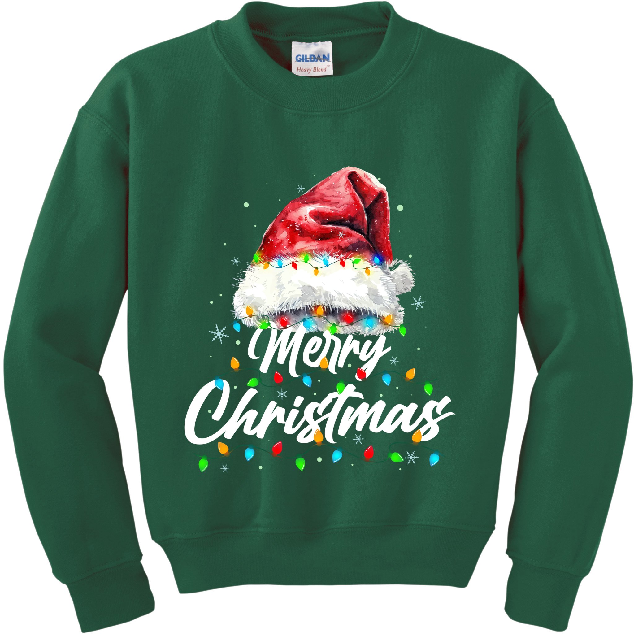 Festive Merry Christmas Santa Hat Christmas Lights Kids Sweatshirt