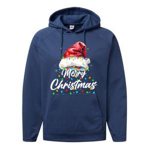 Festive Merry Christmas Santa Hat Christmas Lights Performance Fleece Hoodie