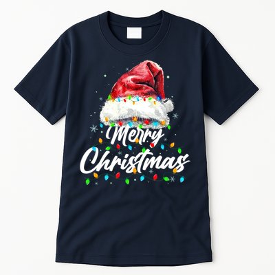 Festive Merry Christmas Santa Hat Christmas Lights Tall T-Shirt