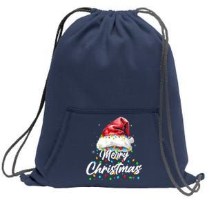 Festive Merry Christmas Santa Hat Christmas Lights Sweatshirt Cinch Pack Bag