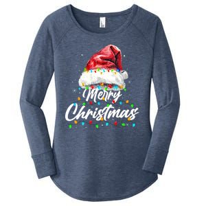 Festive Merry Christmas Santa Hat Christmas Lights Women's Perfect Tri Tunic Long Sleeve Shirt