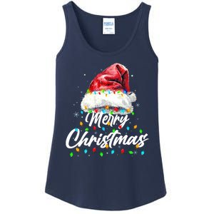 Festive Merry Christmas Santa Hat Christmas Lights Ladies Essential Tank