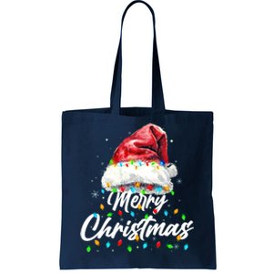 Festive Merry Christmas Santa Hat Christmas Lights Tote Bag