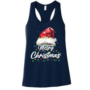 Festive Merry Christmas Santa Hat Christmas Lights Women's Racerback Tank