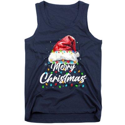 Festive Merry Christmas Santa Hat Christmas Lights Tank Top