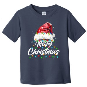 Festive Merry Christmas Santa Hat Christmas Lights Toddler T-Shirt