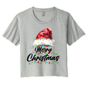 Festive Merry Christmas Santa Hat Christmas Lights Women's Crop Top Tee